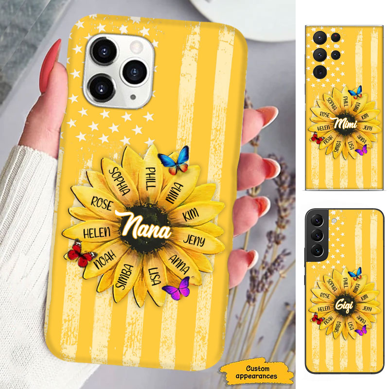 Sunflower Butterflies American Flag Grandma Personalized Phone Case - mockup 6 of 6