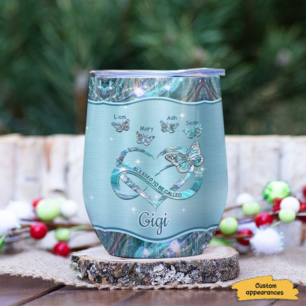 Butterfly Blessed To be called Grandma Nana Mimi Mommy Personalized Wine Tumbler