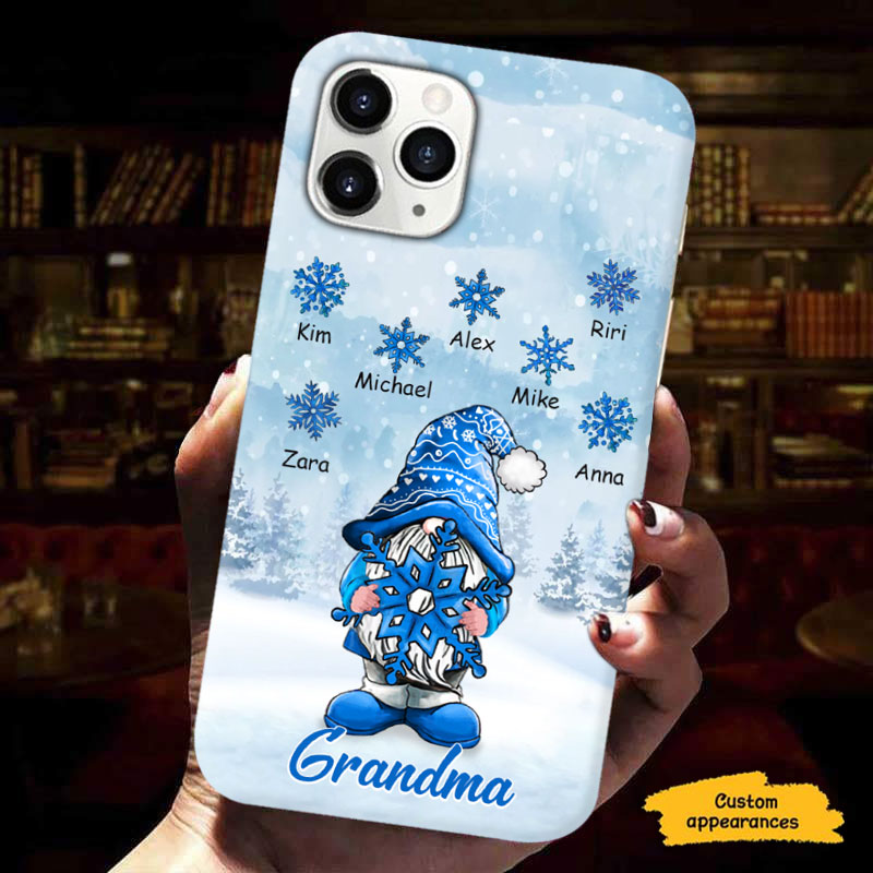 Winter Snowflake Blue Gnome Grandma Grandkids Personalized Phone Case - mockup 4 of 6