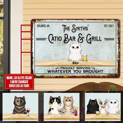 Personalized Custom Cats Catio Bar And Grill Patio Backyard Metal Sign 29TP053 6 Cat Metal Sign Human Custom Store 