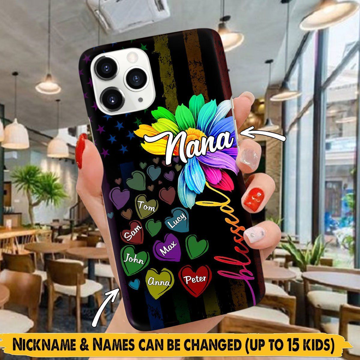 Nana, Grandma With Grandkids Rainbow Flower Personalized Phone Case Phonecase FUEL 