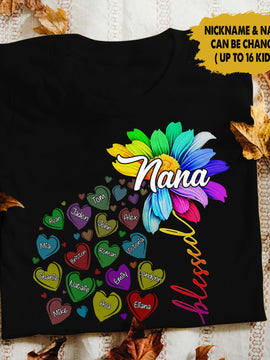 Blessed Nana Grandma Heart Color Personalized Shirt