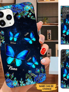 Blue Butterfly Flower Grandma with Grandkids Nana Mommy Personalized Phone Case SC24910