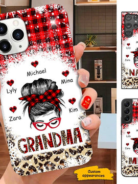 Buffalo Plaid Bun Hair Grandma Nana Mommy Personalized Phone Case SC181106