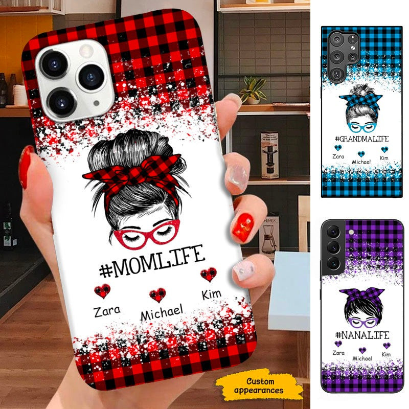 Buffalo Plaid Bun Hair Grandma Nana Mommy Personalized Phone Case SC181107