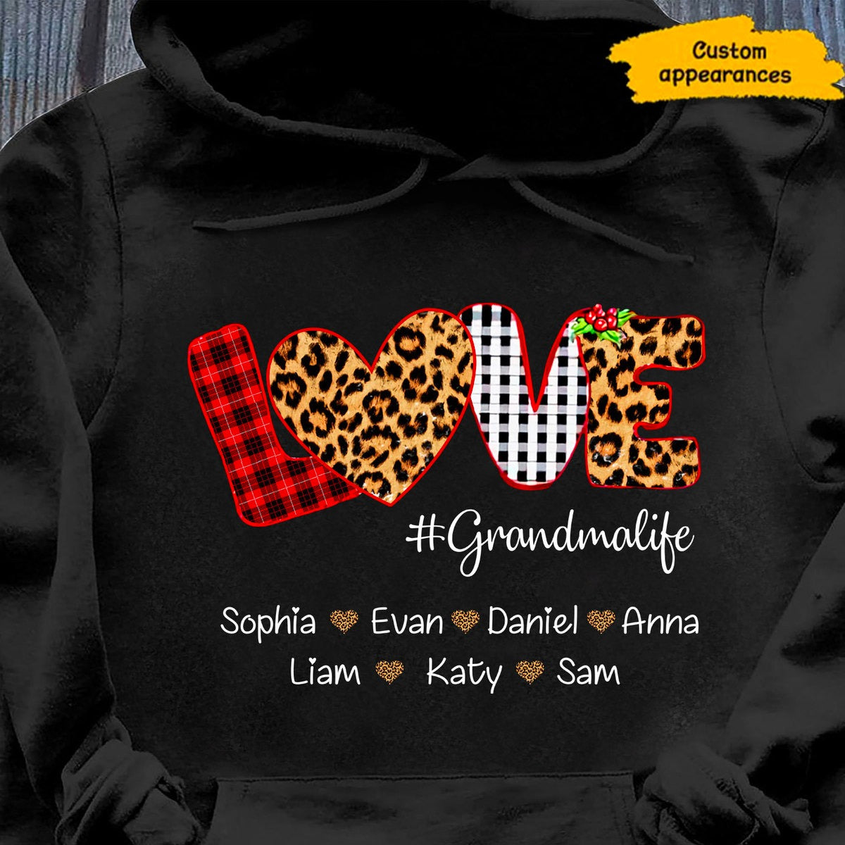 Buffalo Plaid Leopard LOVE Grandma Life Nana Mommy Personalized Hoodie Shirt SC26121