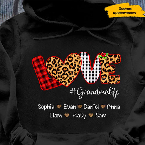 Buffalo Plaid Leopard LOVE Grandma Life Nana Mommy Personalized Hoodie Shirt SC26121