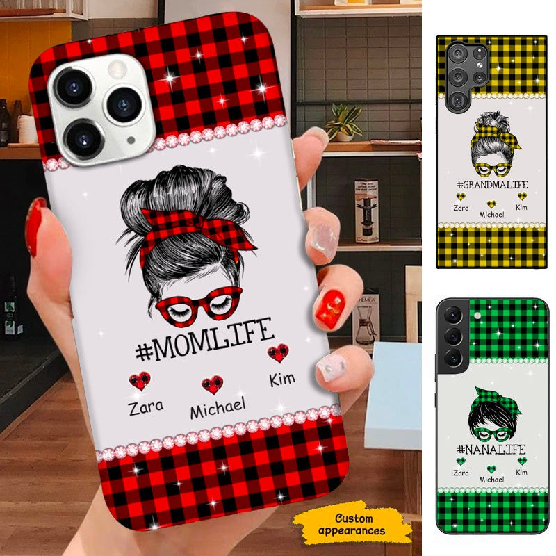Buffalo Plaid Messy Bun Mom Life Grandma Nana Personalized Phone Case SC151105