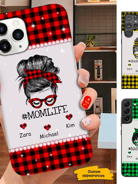 Buffalo Plaid Messy Bun Mom Life Grandma Nana Personalized Phone Case SC151105