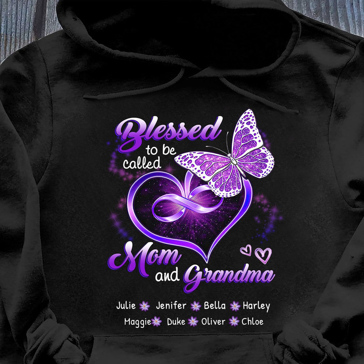 Butterflies Blessed to be called Mom and Grandma Personalized Hoodie Shirt Apparel Gearment 