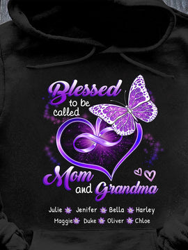 Butterflies Blessed to be called Mom and Grandma Personalized Hoodie Shirt