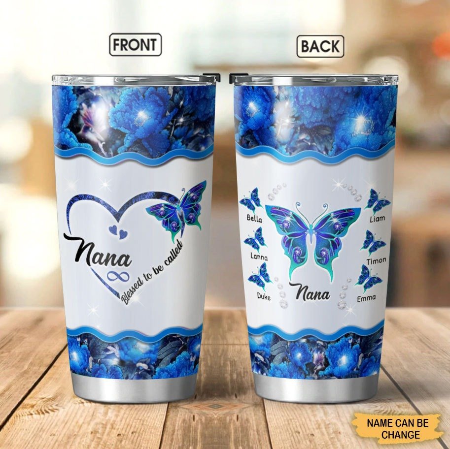 Butterflies Blessed to be called Nana Grandma Mommy Personalized Tumbler Tumbler ShinyCustom - The Best Personalized Gift Store 