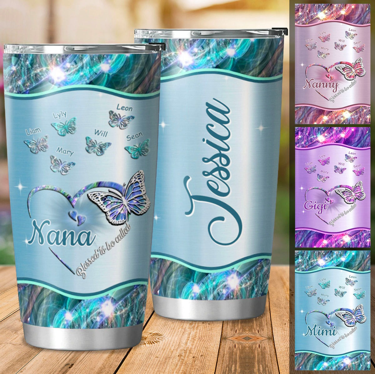 Butterflies Blessed to be called Nana Mimi Gigi Grandma Personalized Tumbler SC9101 Tumbler ShinyCustom - The Best Personalized Gift Store 