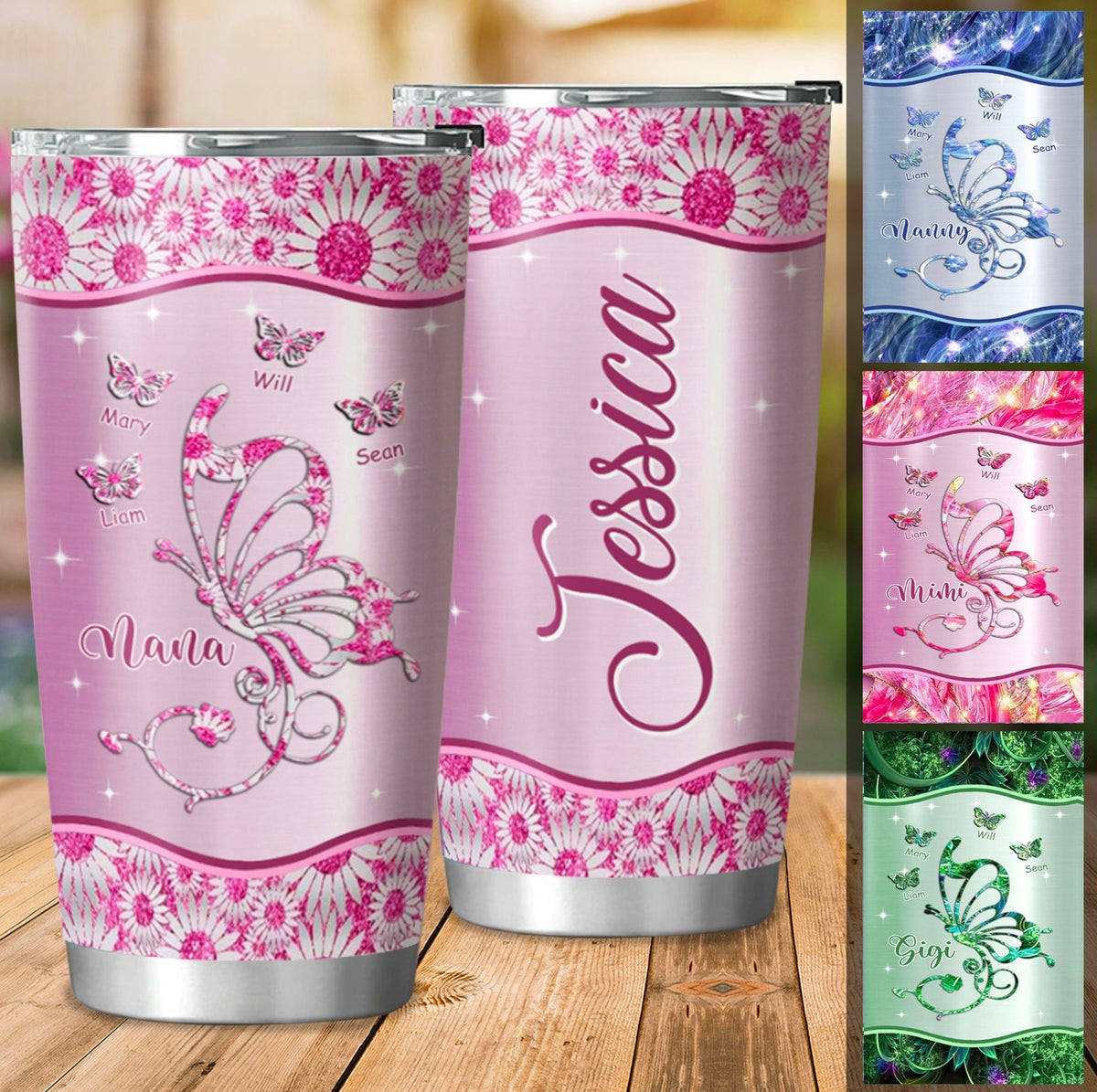 Butterflies Grandma Nana Mimi MOM Personalized Tumbler SC22921 Tumbler ShinyCustom - The Best Personalized Gift Store 