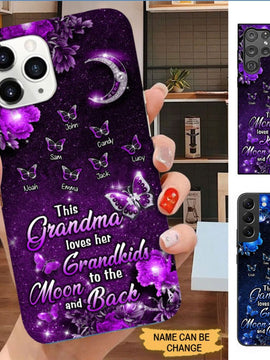 Butterflies Grandma love her Grandkids Moon and Back Personalized Phone case