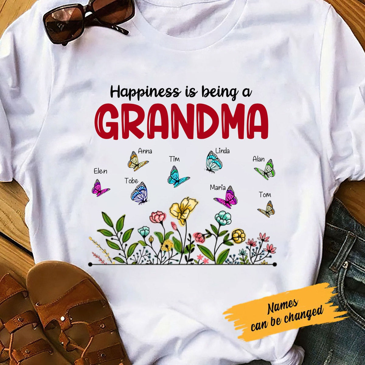 Butterflies Happiness is being Grandma Personalized Shirt Apparel Gearment 