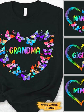 Butterflies Heart Grandma Nana Mimi Mommy Personalized Shirt SC5071