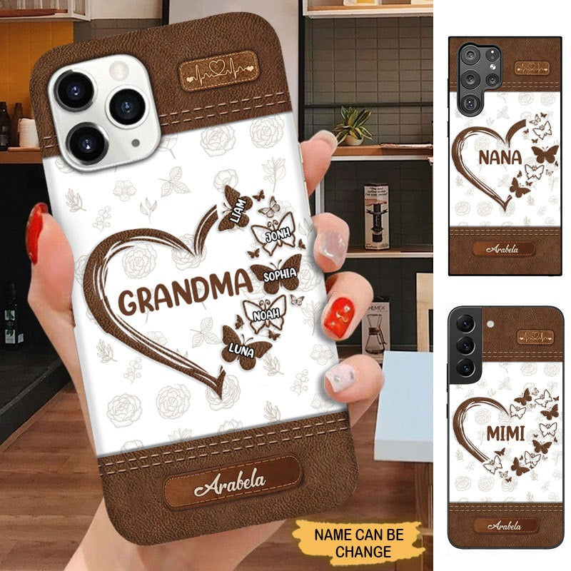 Butterflies Heart Grandma with Grandkids Leather Pattern Personalized Phone case SC1362 Phone case FUEL 