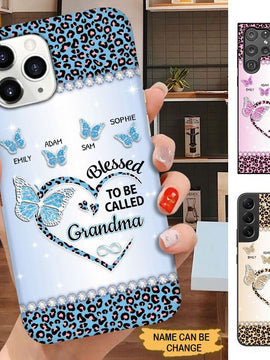 Butterflies Leopard Pattern Blessed to be called Grandma Nana Mimi Personalized Phone case