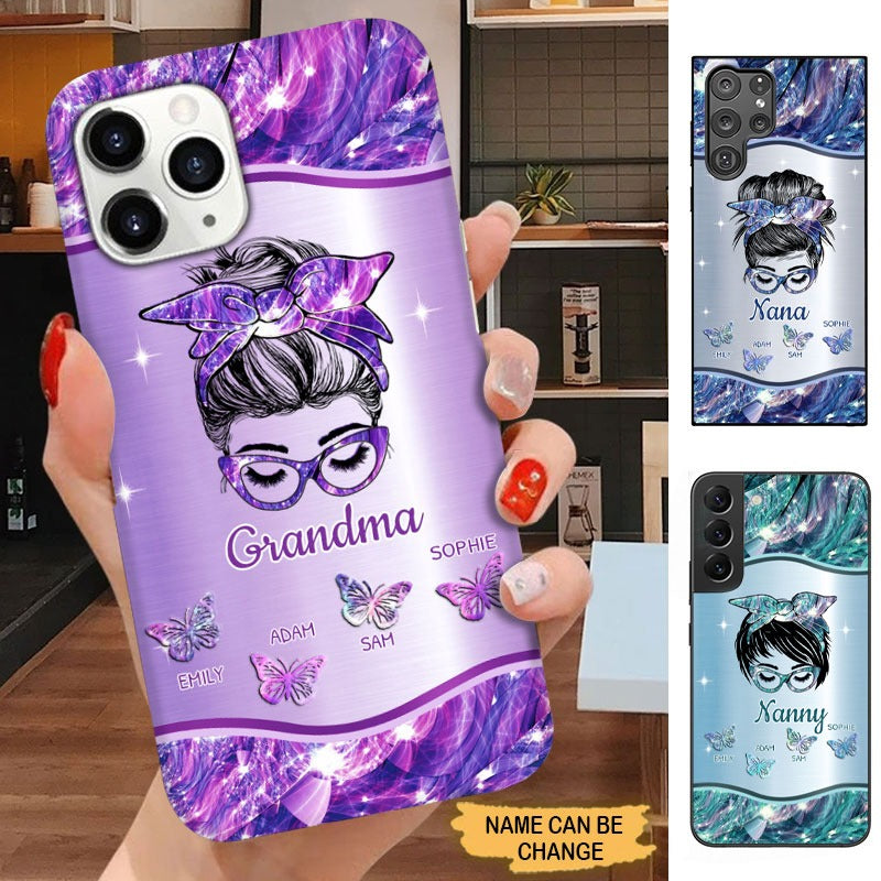 Butterflies Messy Bun Hair Grandma Nanny Gigi Mommy Personalized Phone case SC7052 Phone case FUEL 