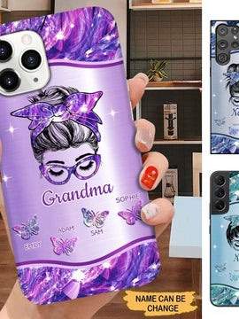 Butterflies Messy Bun Hair Grandma Nanny Gigi Mommy Personalized Phone case SC7052