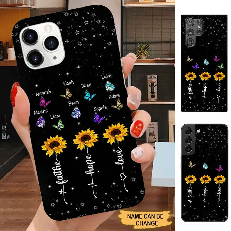 Butterflies Sunflower Faith Hope Love Grandma with Grandkids Personalized Phone case Phone case FUEL 