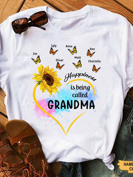 Butterflies Sunflower Happiness is being Grandma Personalized Shirt