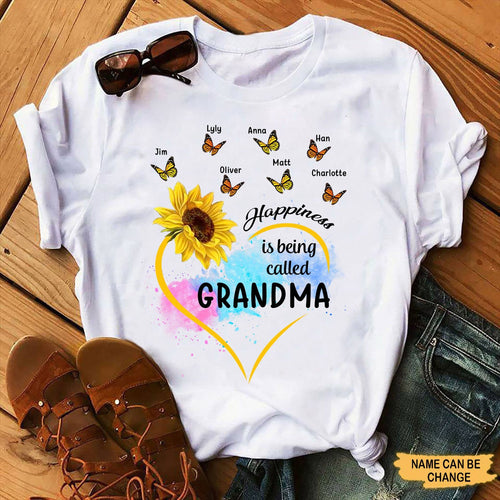 Butterflies Sunflower Happiness is being Grandma Personalized Shirt Apparel Gearment 