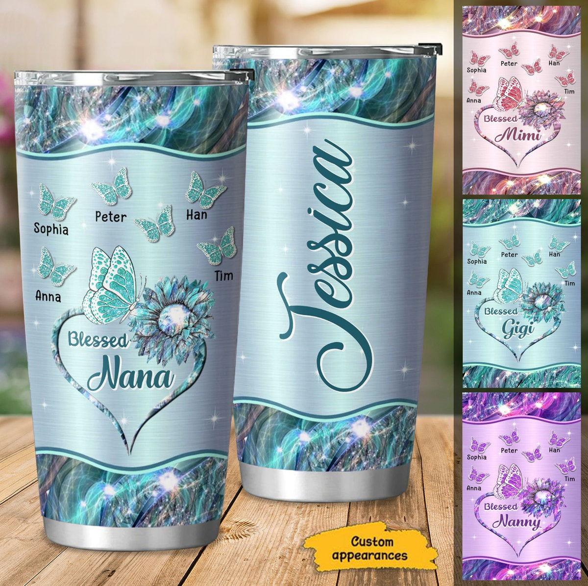 Butterfly Blessed Nana Grandma Mimi Mom Personalized Tumbler