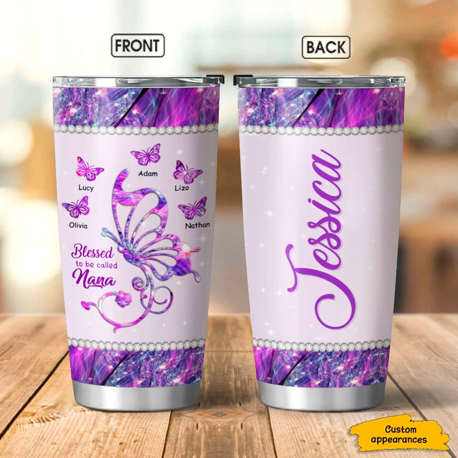 Butterfly Blessed to be called Grandma Nana Nanny Mimi Personalized Tumbler SC151106
