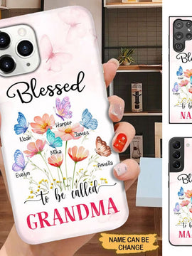 Butterfly Flower Blessed To be called Grandma Nana Mommy Personalized Phone case SC12106