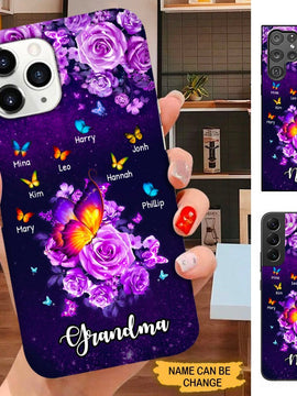 Butterfly Flower Grandma with Grankids Nana Mommy Personalized Phone case SC2498