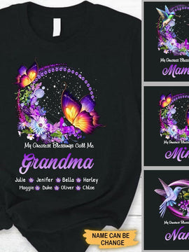 Butterfly Hummingbird Grandma with Grandkids Mommy Auntie Personalized Hoodie Shirt SC70911