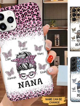 Butterfly Leopard Bun Hair Grandma Mommy Auntie Personalized Phone case