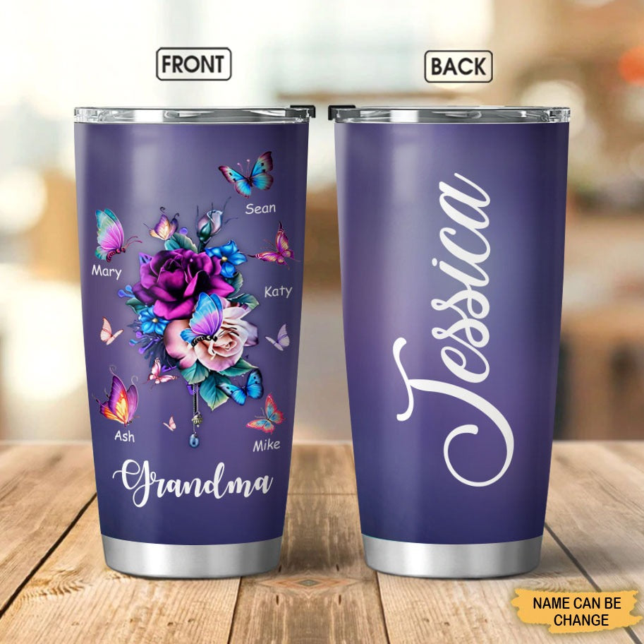 Butterfly Nana Mimi Gigi Grandma Personalized Tumbler SC27102 Tumbler Cup ShinyCustom - The Best Personalized Gift Store 