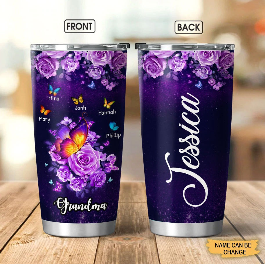 Butterfly Nana Mimi Gigi Grandma Personalized Tumbler SC27104 Tumbler Cup ShinyCustom - The Best Personalized Gift Store 