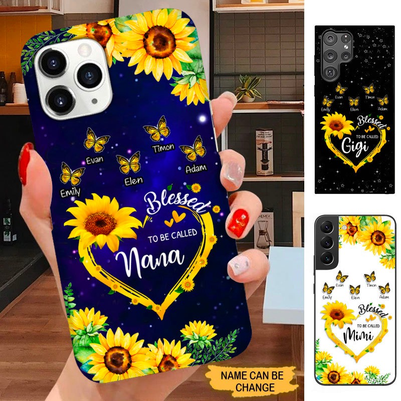Butterfly Sunflower Blessed To be called Grandma Nana Mommy Personalized Phone case SC5105 Phone case ShinyCustom Phone Case 