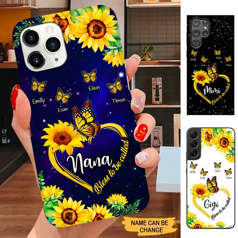 Butterfly Sunflower Blessed To be called Nana Grandma Personalized Phone Case SC30822 Phone case ShinyCustom Phone Case 