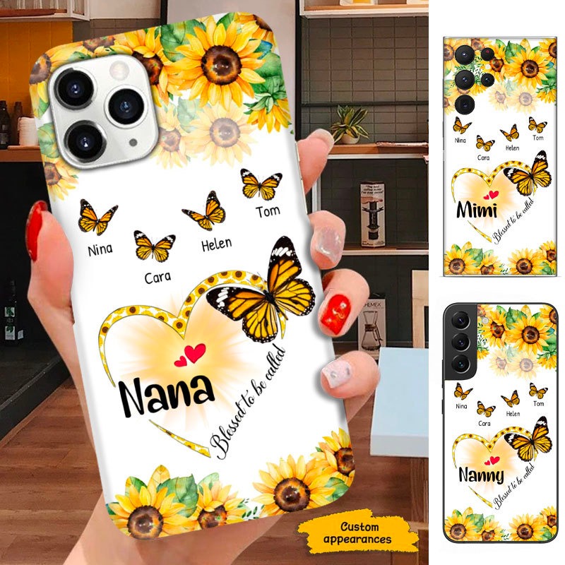 Butterfly Sunflower Blessed to be called Nana Mimi Mommy Grandma Personalized Phone Case SC273239