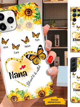 Butterfly Sunflower Blessed to be called Nana Mimi Mommy Grandma Personalized Phone Case SC273239