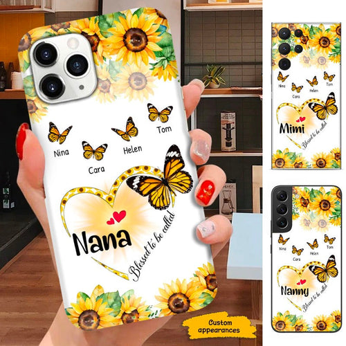 Butterfly Sunflower Blessed to be called Nana Mimi Mommy Grandma Personalized Phone Case SC273239