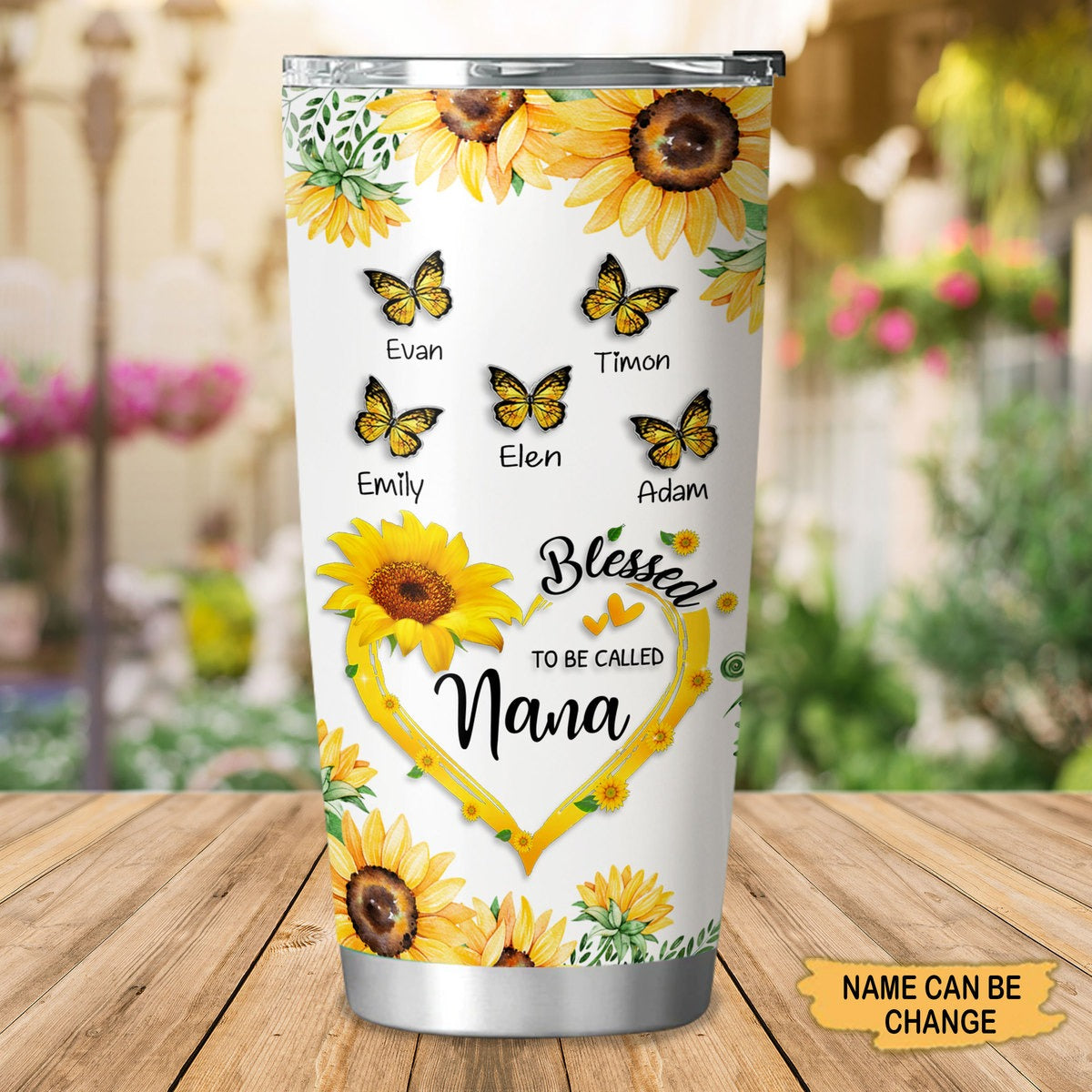 Butterfly Sunflower Blessed to be called Nana Mommy Grandma Personalized Tumbler SC21103 Tumbler Cup ShinyCustom - The Best Personalized Gift Store 