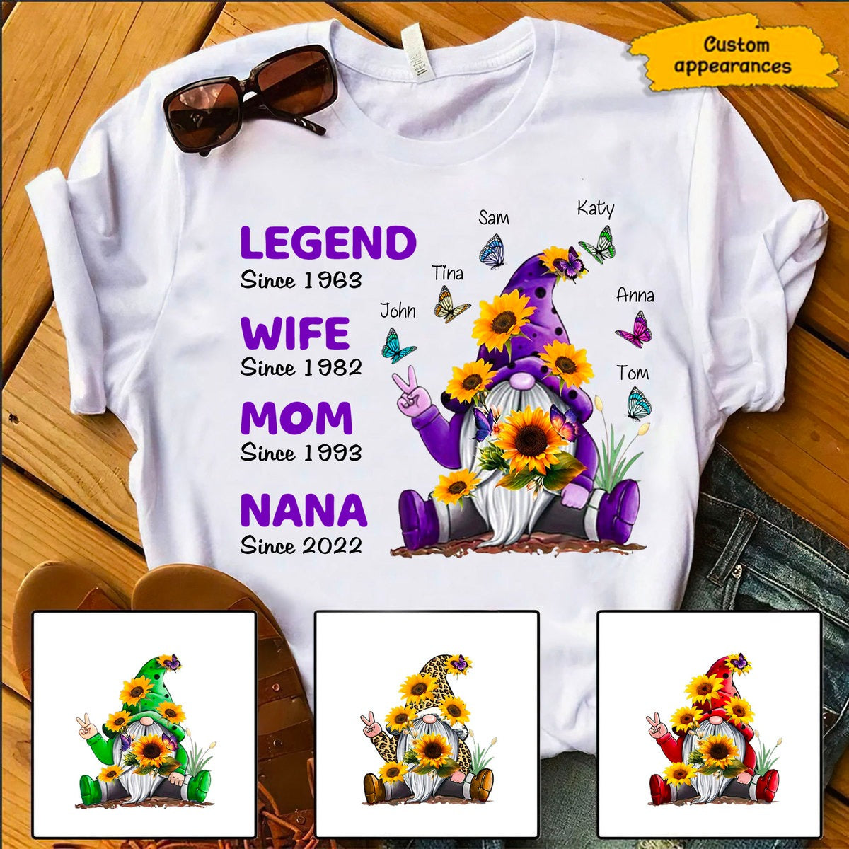 Butterfly Sunflower Gnome Legend Wife Mom Grandma Pattern Personalized Hoodie Shirt SC243234