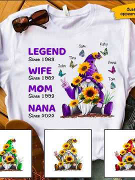 Butterfly Sunflower Gnome Legend Wife Mom Grandma Pattern Personalized Hoodie Shirt SC243234