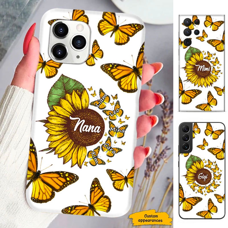 Butterfly Sunflower Grandma Mimi Nana Mommy Personalized Phone Case SC303232