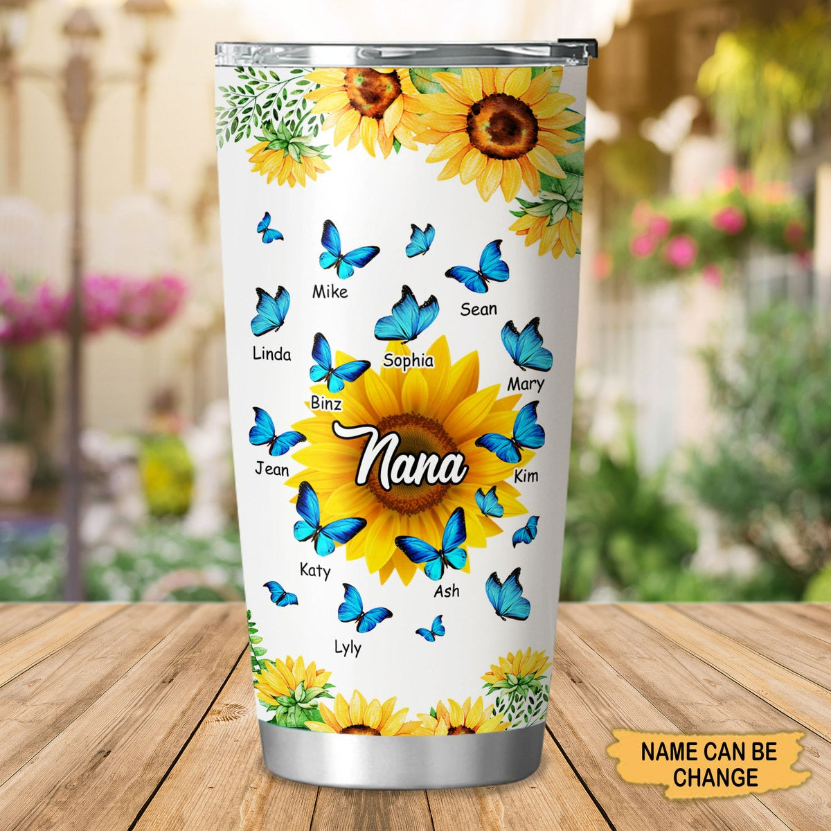 Butterfly Sunflower Nana Mimi Gigi Grandma Personalized Tumbler SC27103 Tumbler Cup ShinyCustom - The Best Personalized Gift Store 