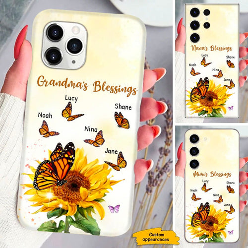 Butterfly Sunflower Nana Mimi Grandma Mommy Blessings Personalized Phone Case SC273237