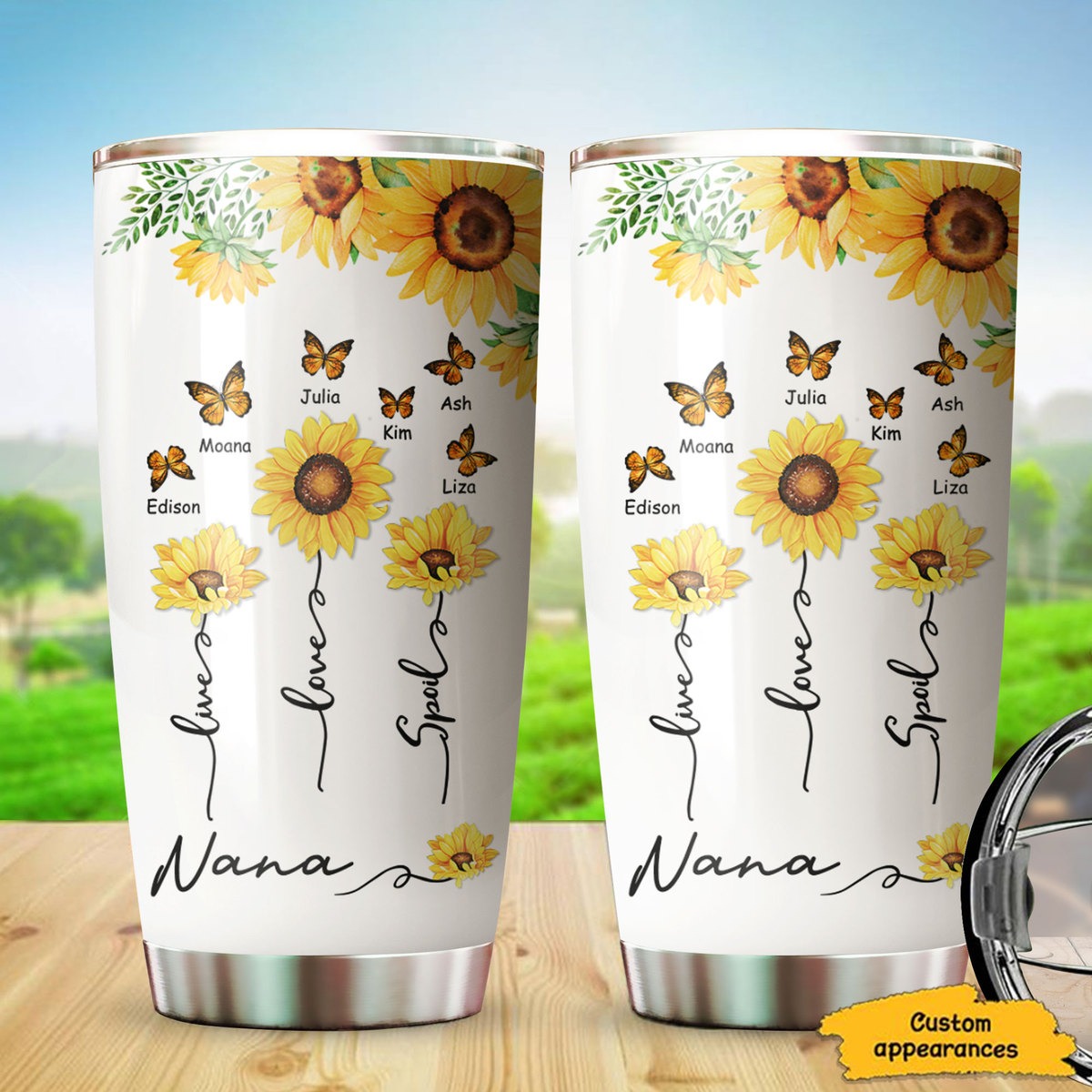 Butterfly Sunflower Nana Mimi Grandma Mommy Personalized Tumbler SC303238