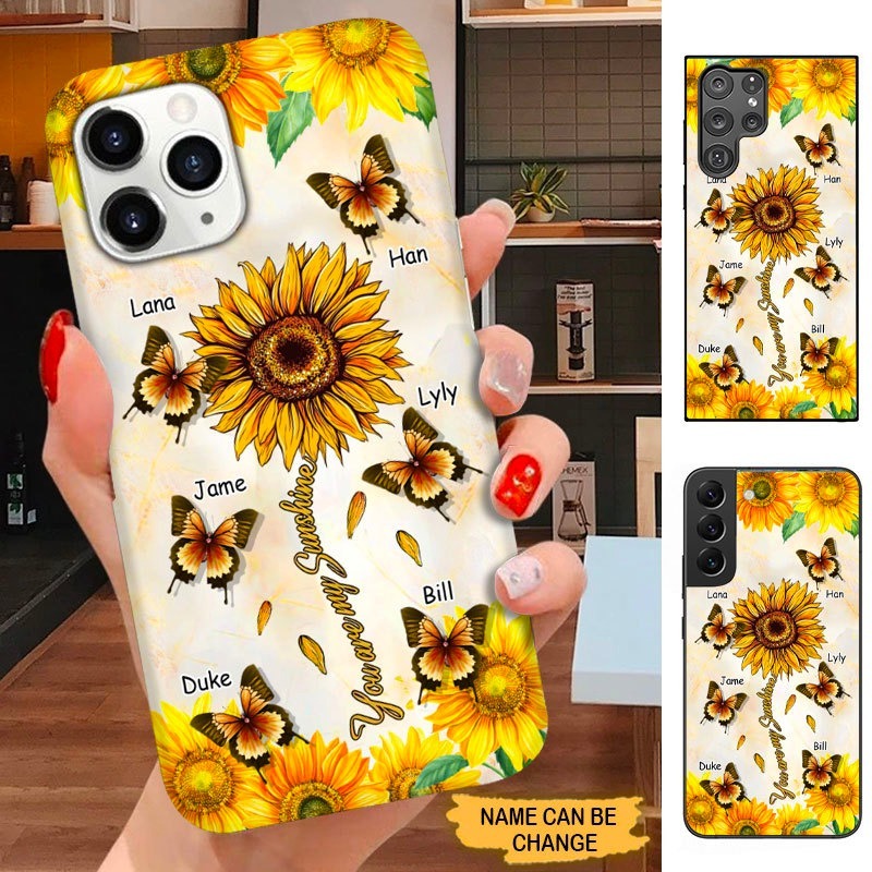 Butterfly Sunflower You are my sunshine Grandma Nana Mommy Personalized Phone case SC2281 Phone case ShinyCustom Phone Case 