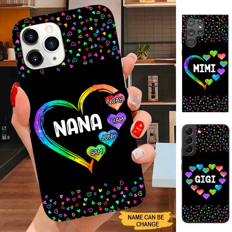 Color Heart Grandma with Grandkids Nana Mommy Personalized Phone Case SC2494 Phone case ShinyCustom Phone Case 